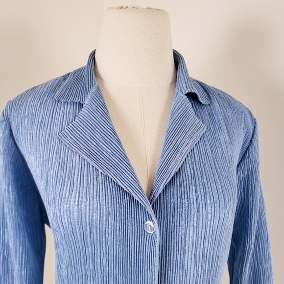 Pleated Cardigan Set t-shirt Long sleeve pleats please collar ribbed top - Picture 13 of 13